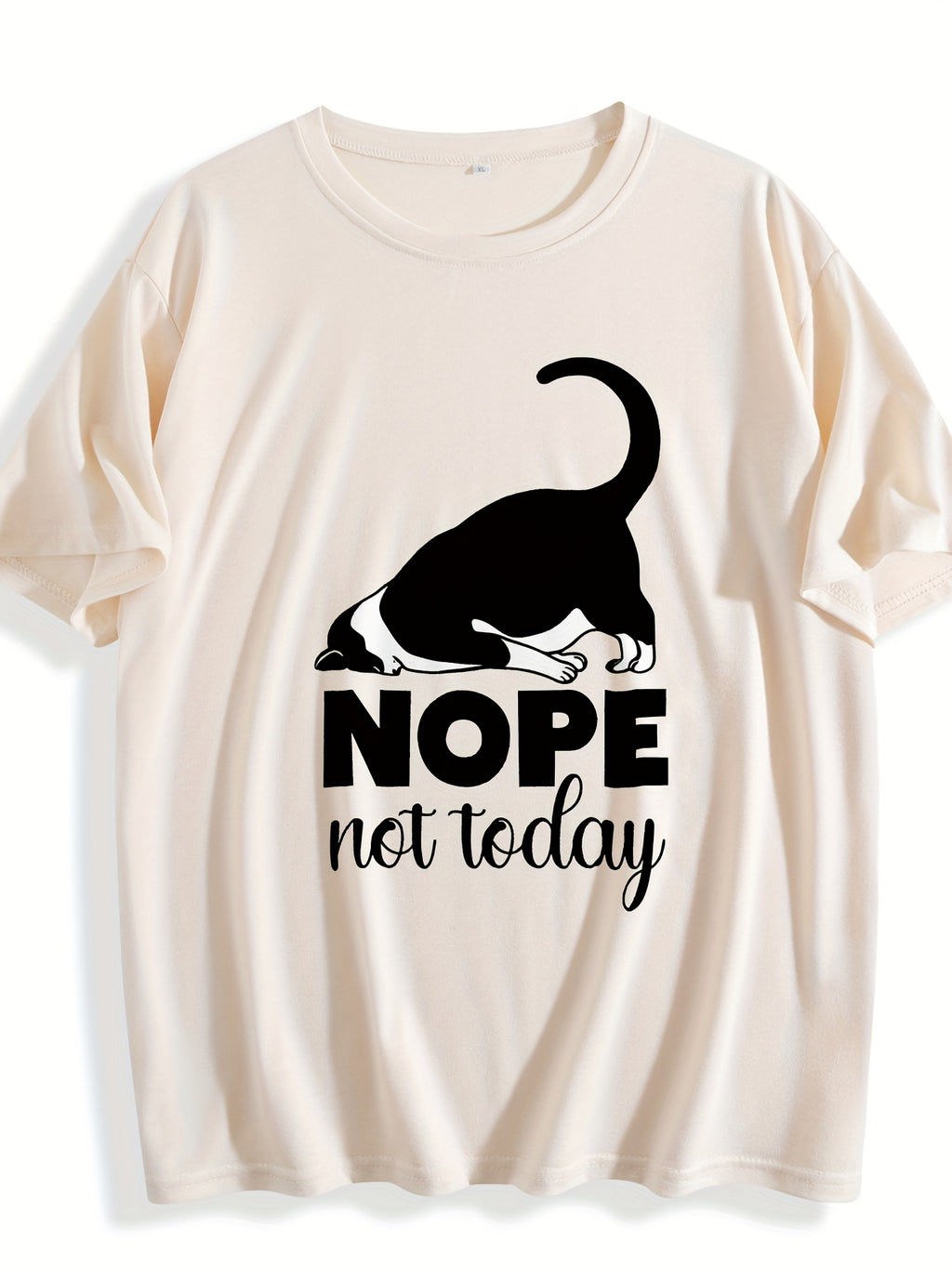 Cute Cat Graphic T-Shirt Women Nope Not Today Slogan Sleeping Cat Print Crew Neck Casual Fun Whimsical Tee Cat Lover Gift Birthday Holiday Top S-XXL