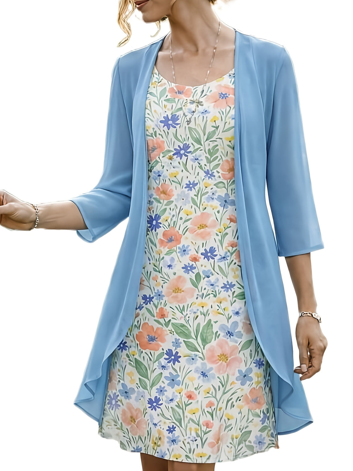 Women's 2-Piece Chiffon Dress Set Elegant Matching Top & Skirt Spring Summer Casual to Evening Wear