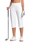 Dressy Stretch Capri Pants for Women High Waist – 18 Inch 82% Polyester 18% Spandex Knit, Elastic Waist Pockets Solid Color Work Casual Summer Spring Fall Comfortable Bottoms S-XXL