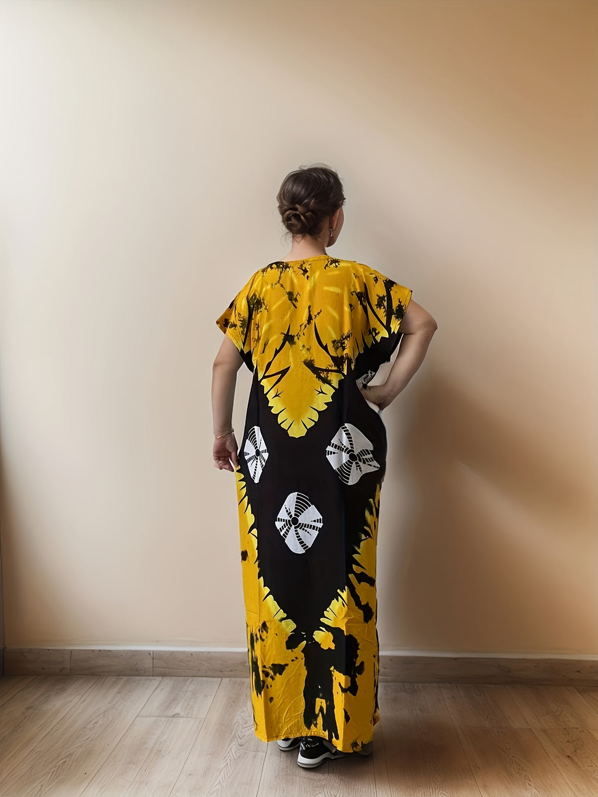 Kaftan Dress Women Floral Print Long Sleeve Embroidered Middle Eastern Ramadan Maxi Dress Straight Cut One Size