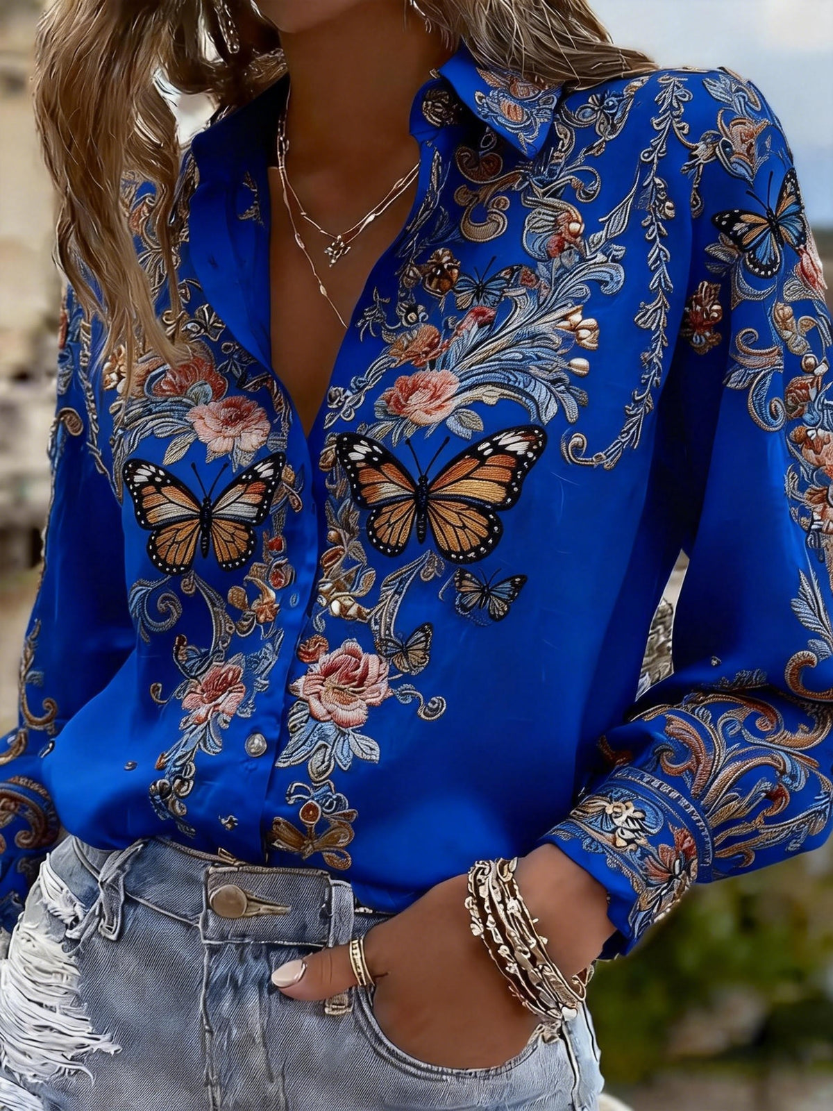 Butterfly Print Casual Loose Dress Women Versatile Classic Style Everyday Wear Spring Summer S-XL