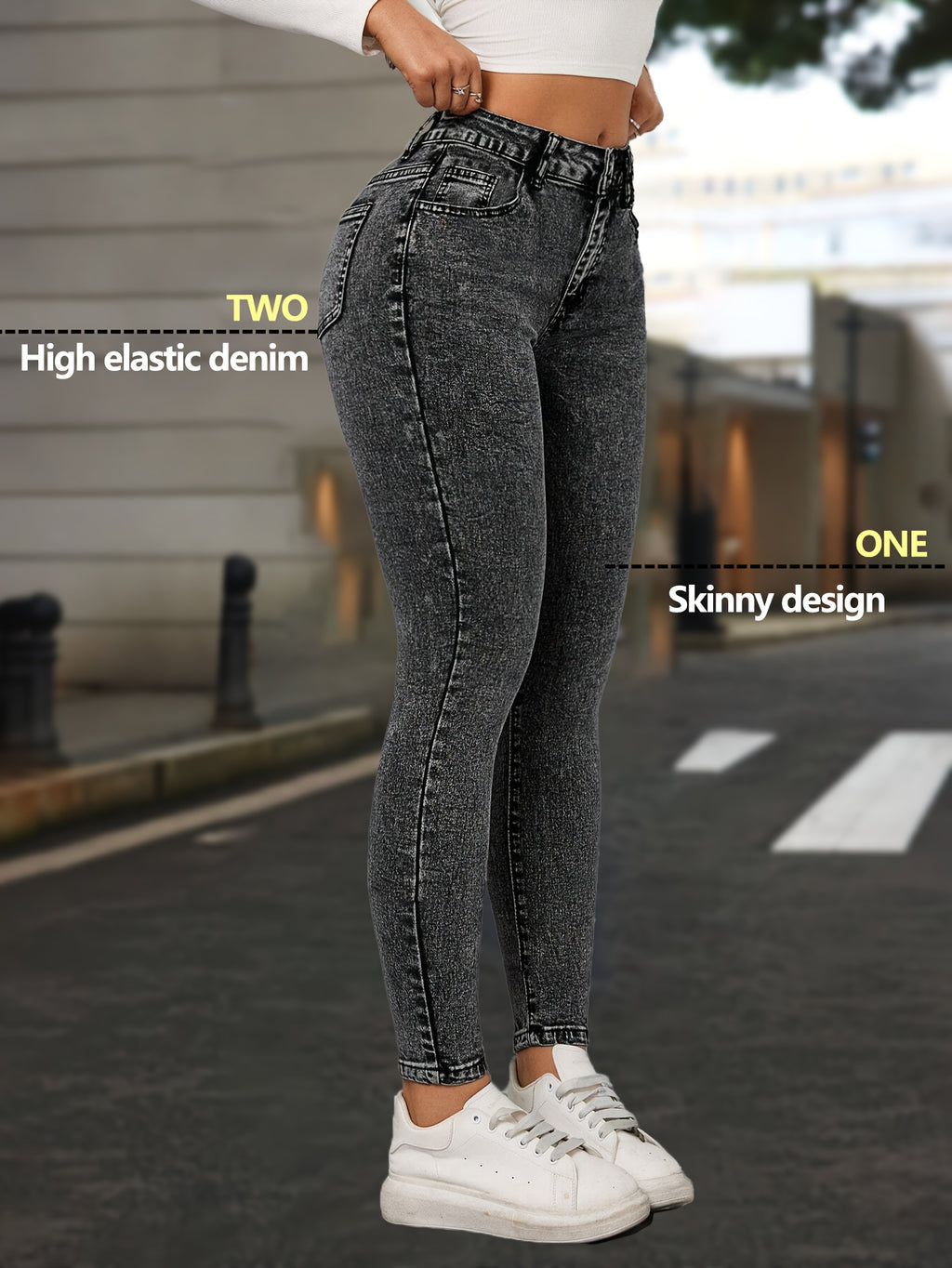 Black Distressed Hem Skinny Jeans Women High Waist Stretch Denim Pants Y2K Vintage Casual Street Style Button Fly Comfortable Elastic Fabric Fashion Trousers XS-XXL