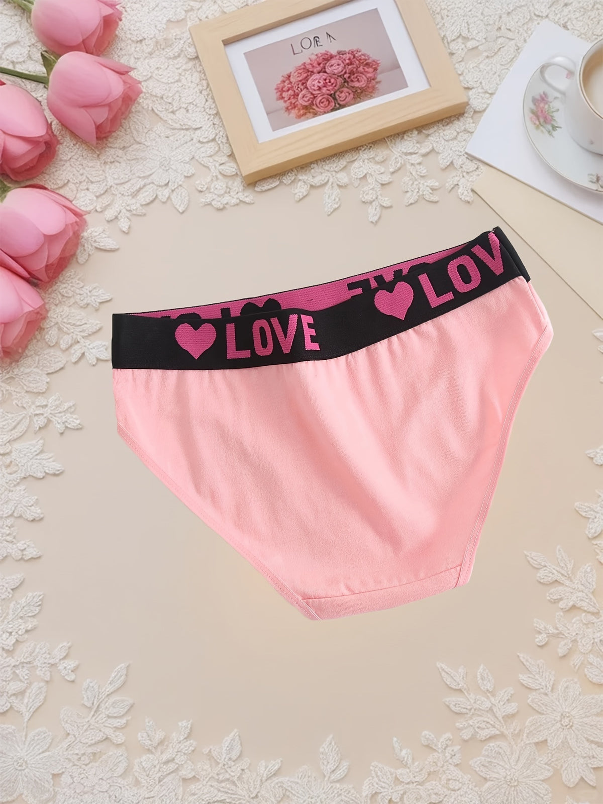 Women's Panties 10 Pack Loving Heart Print Comfortable Breathable Triangle Underwear Wide Waistband Soft Cotton Ladies Underpants