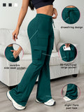 Wide-Leg Drawstring Sweatpants Women Solid Color Elastic Waist Micro Flare Pants with Pockets Stretchy Casual Daily Wear S-XL