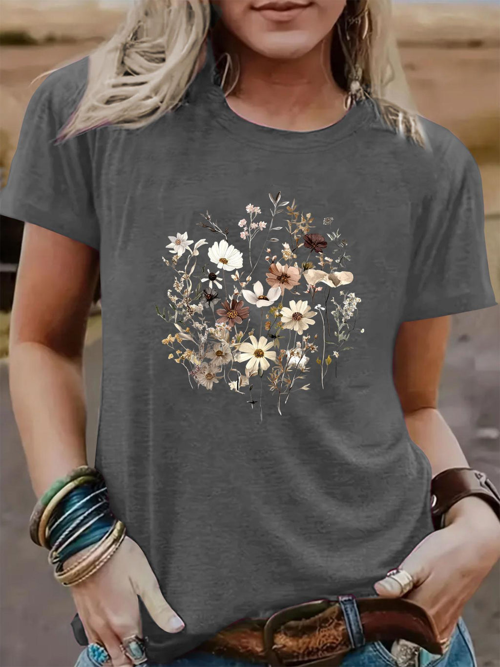 Geometric Print Crew Neck T-Shirt Women Casual Short Sleeve Stretch Knit Graphic Tee Light Airy Spring Summer Fall S-XXL