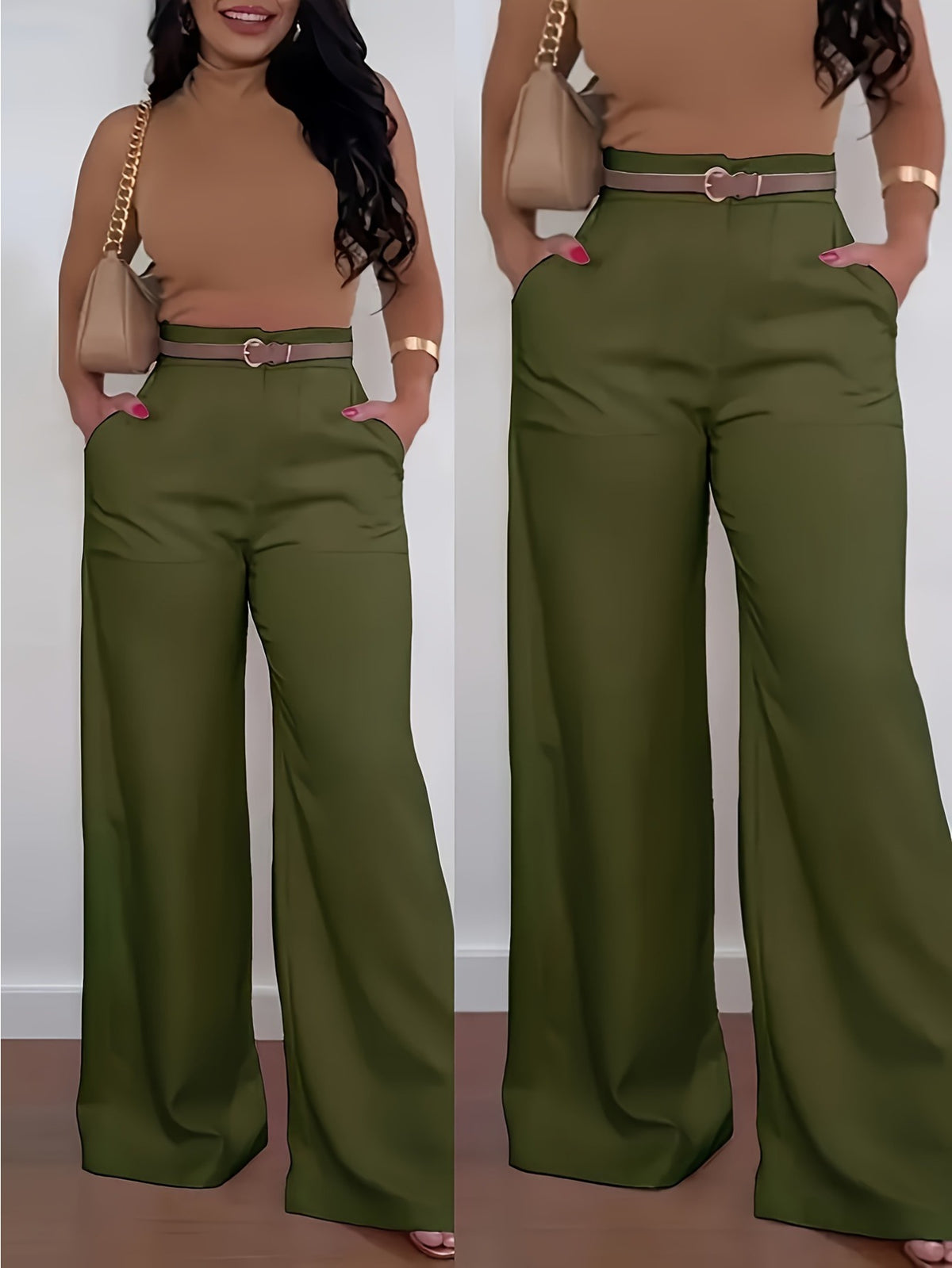 Wide Leg Dress Pants Women High Waist Elegant Suit Trousers with Pockets Casual Office Work Polyester Long S-XXL
