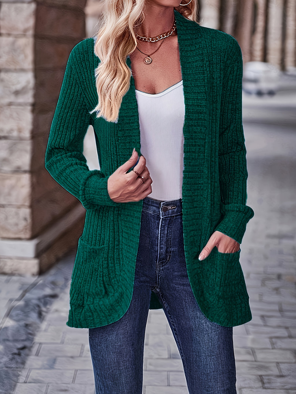 Cardigan Collar Loose Blouse Women Knit Pocket Long Sleeve Solid Color Casual Elegant Top 10 Colors Stretch Everyday Wear S-XXL