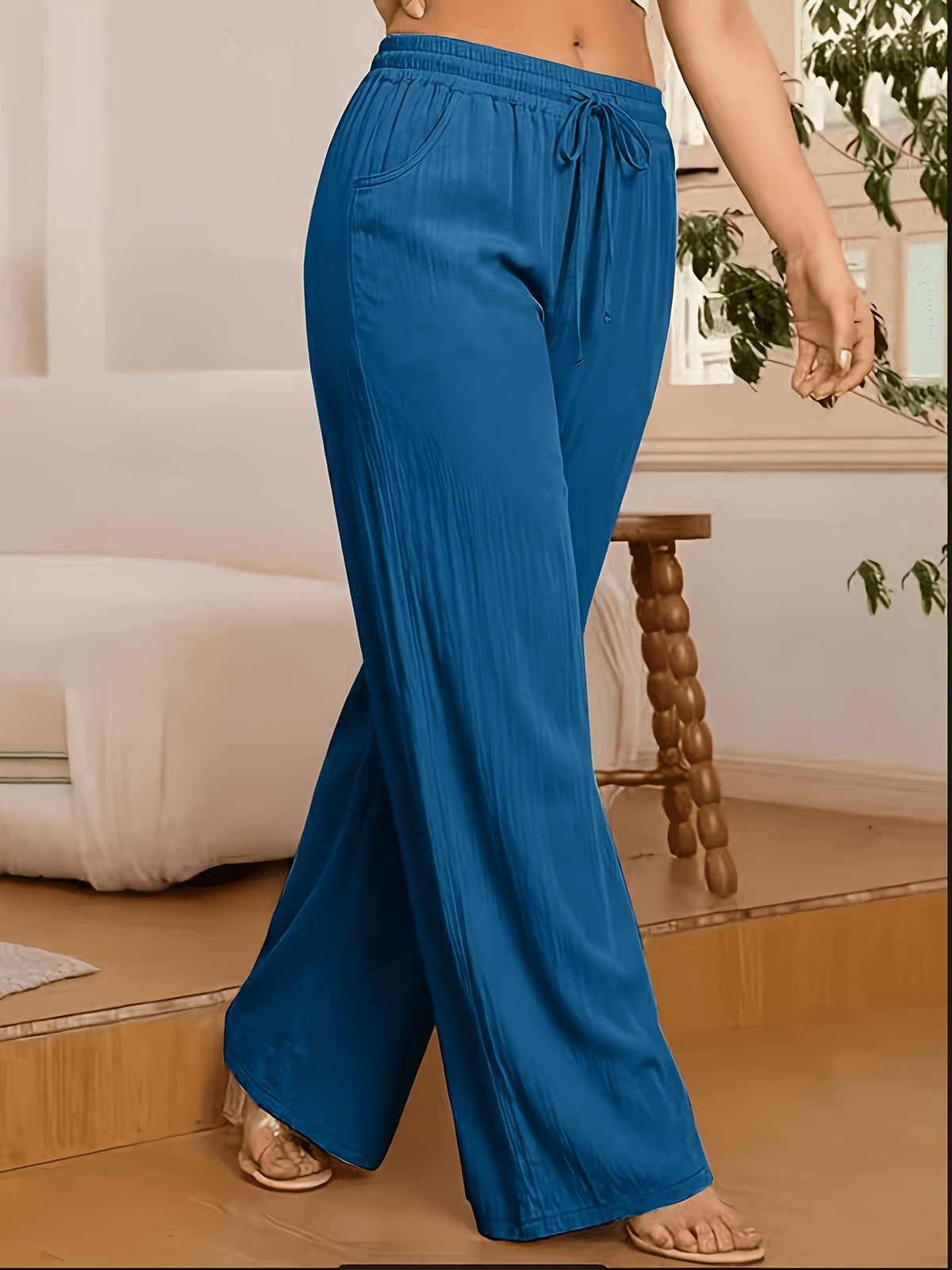 Women's Wide-Leg Pants Solid Color Elastic Waist Casual Comfortable Trousers S-XXL | Mira Roam