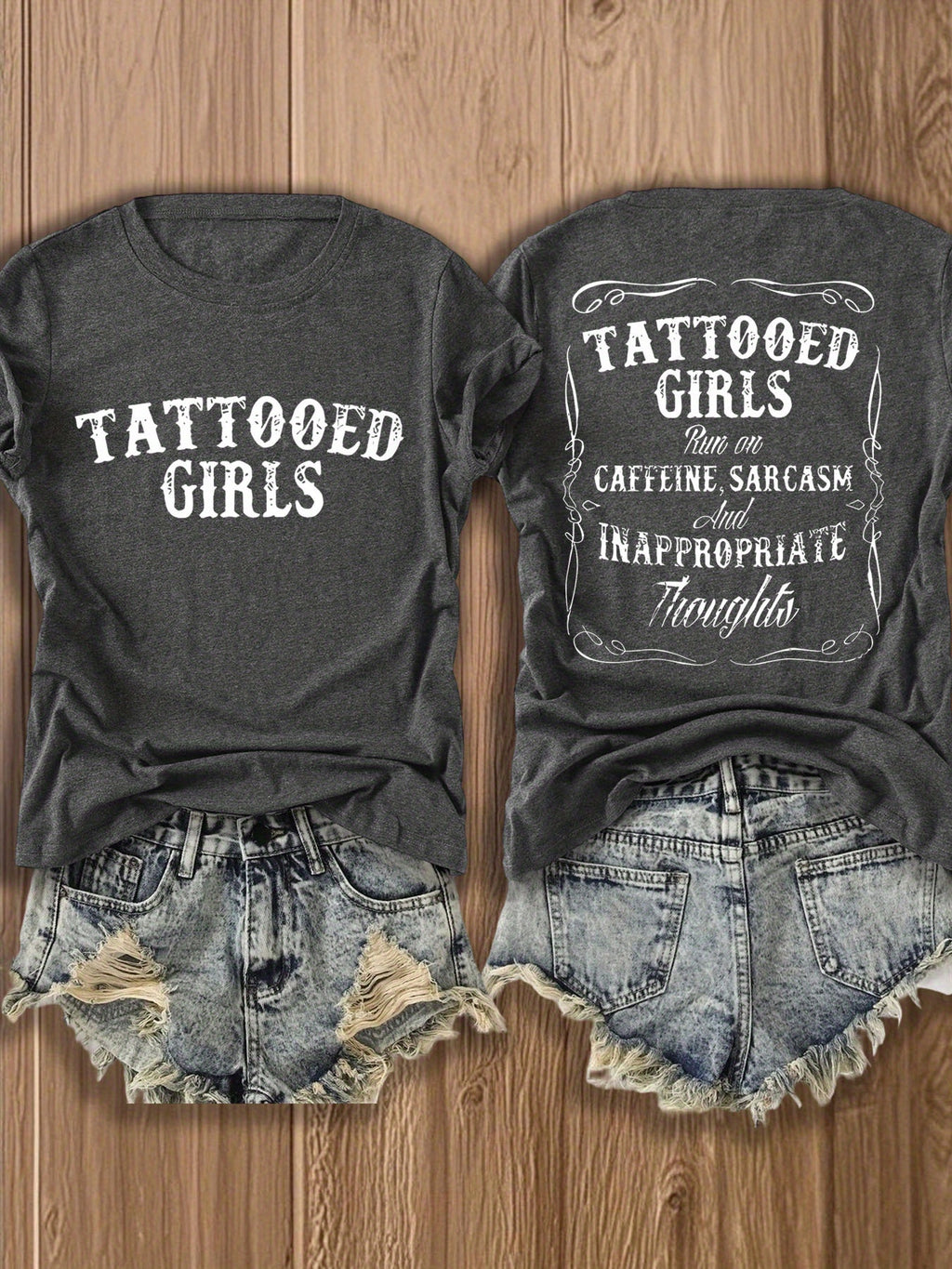Tattooed Double-Sided Print T-Shirt Women Geometric Positioning Print Crew Neck Short Sleeve Soft Skin-Friendly Breathable Casual Tee Daily Wear Gift S-XXL