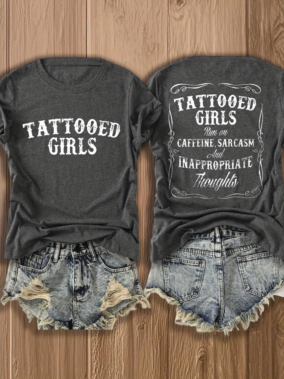 Tattooed Double-Sided Print T-Shirt Women Geometric Positioning Print Crew Neck Short Sleeve Soft Skin-Friendly Breathable Casual Tee Daily Wear Gift S-XXL