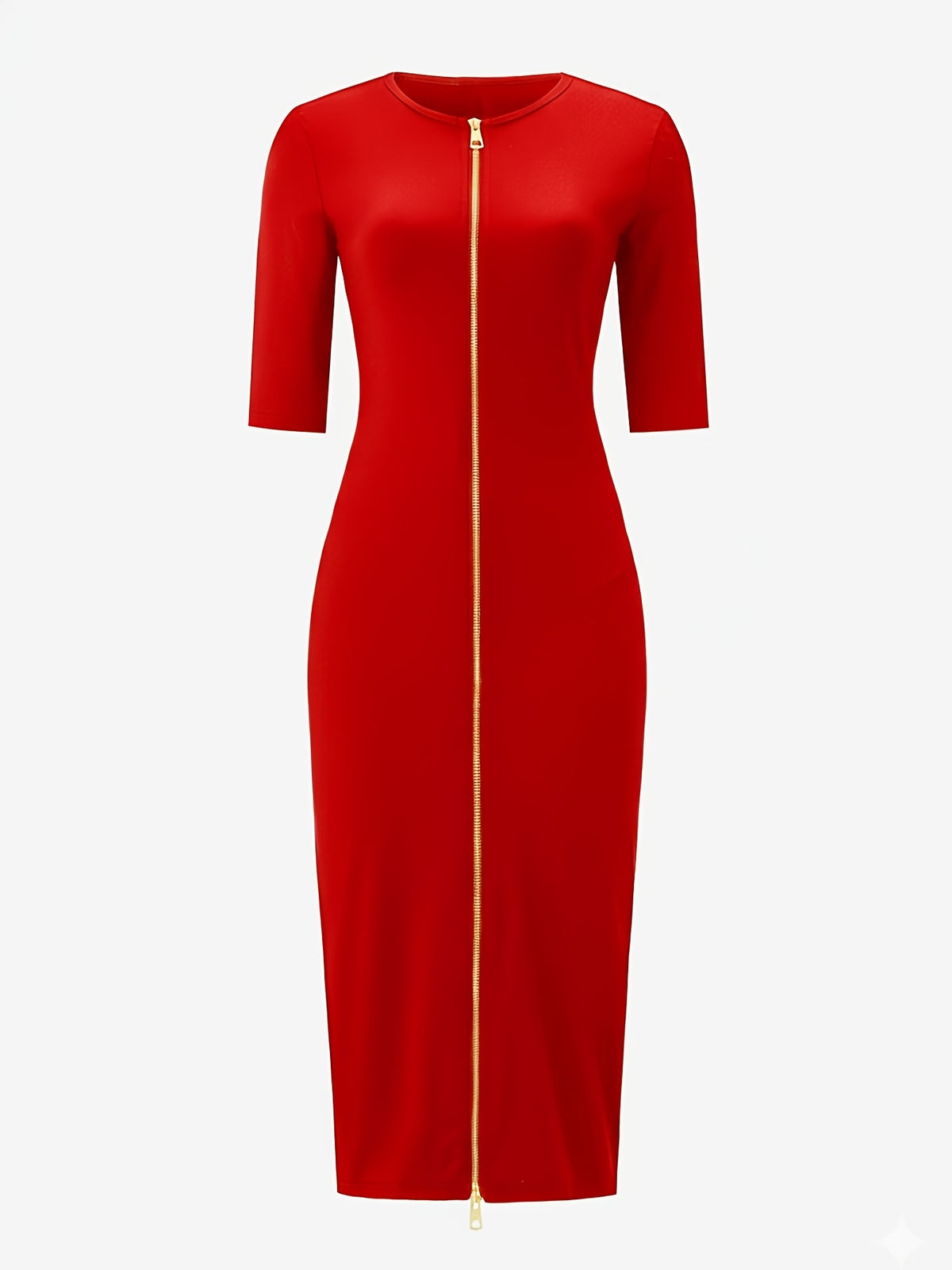 Women's Slim Fit Boat Neck Zipper Dress Short Sleeve Elegant Mid-Length Casual Dress Spring Summer Autumn