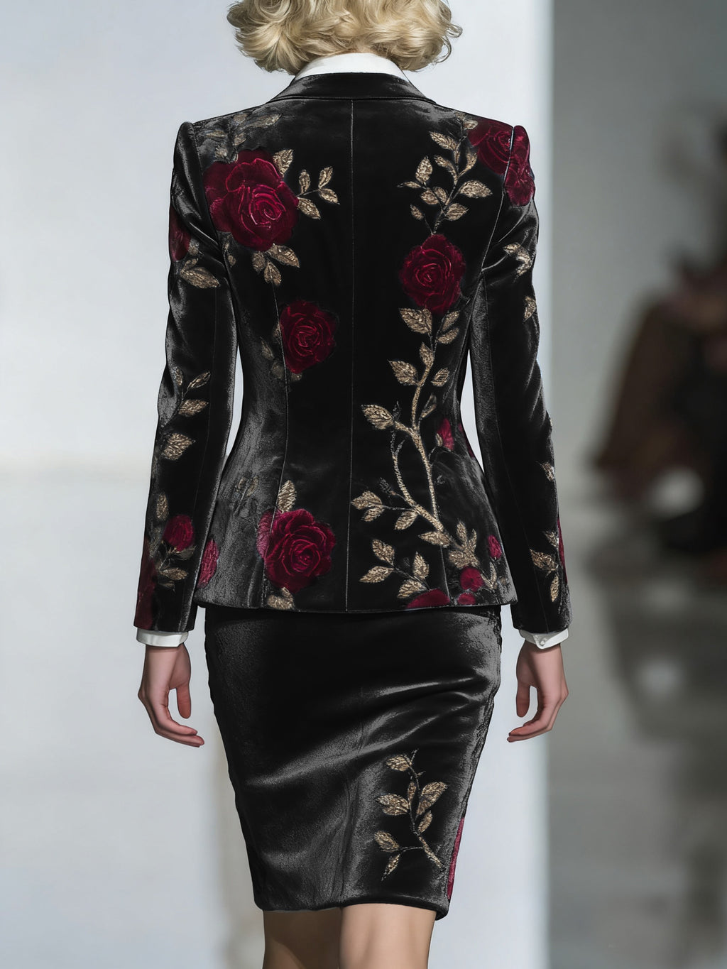 Women's Rose Flower Print 2-Piece Suit Blazer and Hip-Wrapped Skirt Set Vintage Elegant Evening Party Formal Occasion Outfit