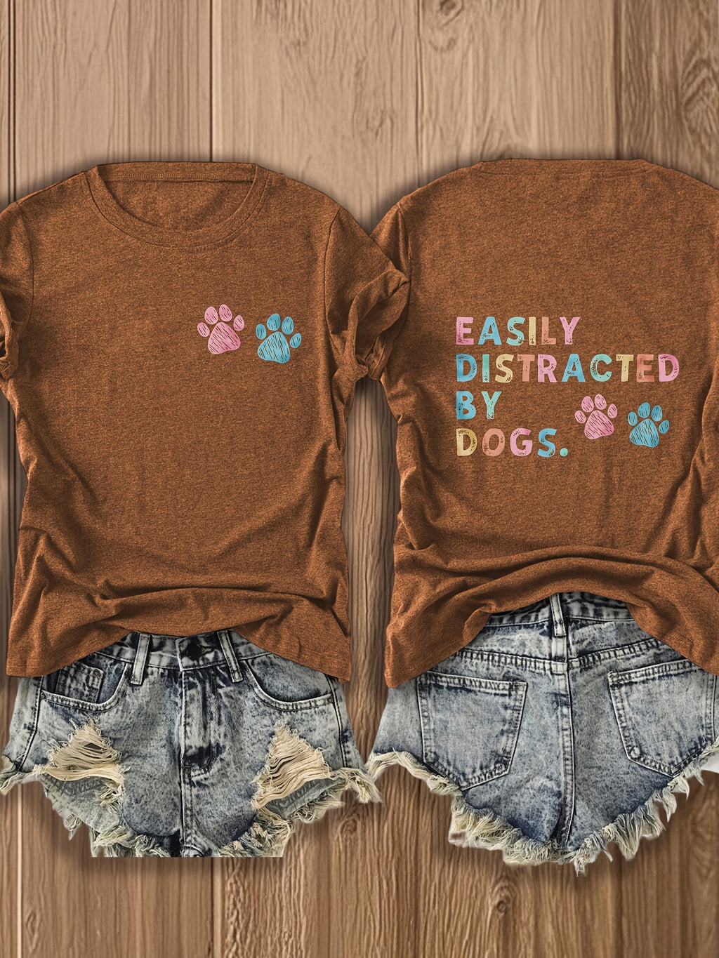Dog Lover T-Shirt Easily Distracted by Dogs Paw Print Graphic Tee Women Short Sleeve Crew Neck Casual Summer Top Pet Owner Gift Burgundy White Apricot Red