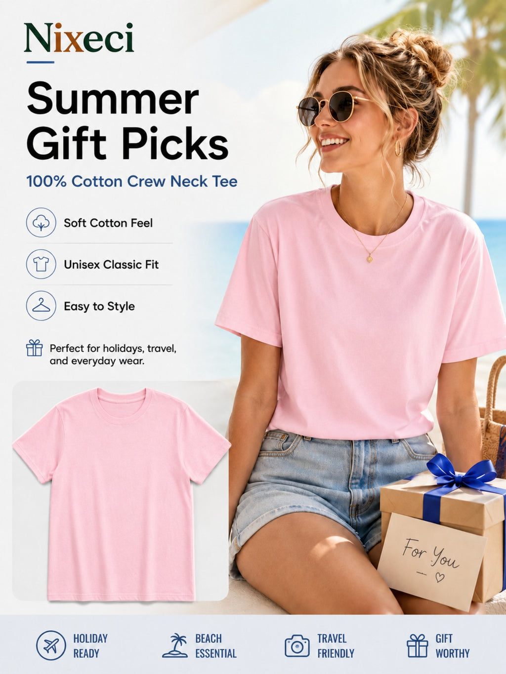 Tropical Palm Print T-Shirt for Women – Retro Hawaiian Coconut Tree Short Sleeve Crewneck Loose Beach Vacation Top, Casual Surfing Poolside Shirt