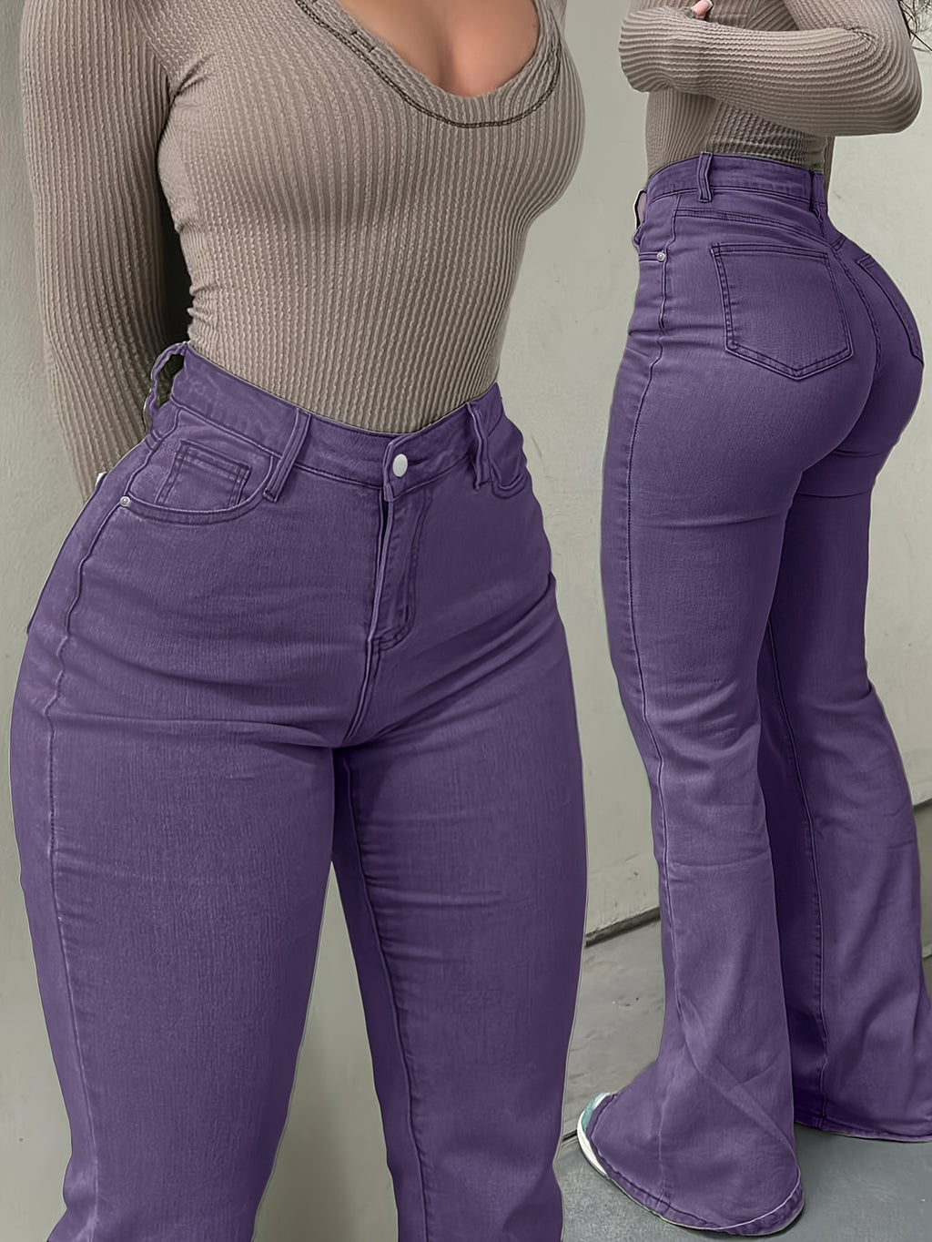 Women's Y2K Straight Leg Denim Pants High Elastic Vintage Street Style Solid Color Long Jeans Versatile Trendy Fashion Bottoms