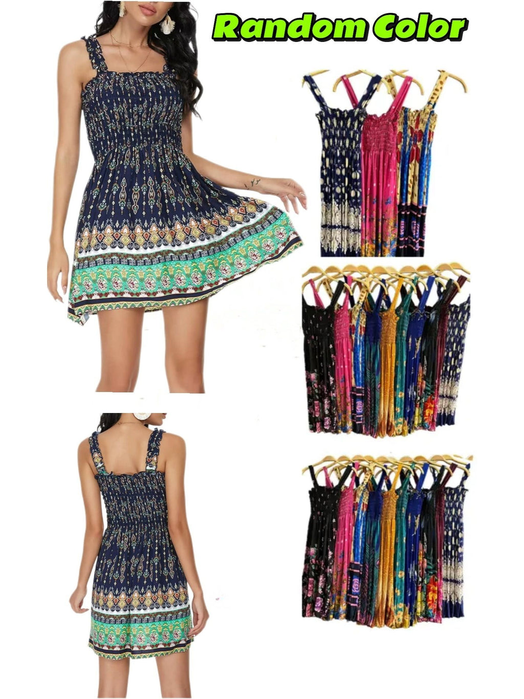 Floral Print Spaghetti Strap Square Neck Boho Short Dress Women 3-Pack Summer Casual Mini Dress Random Color