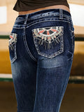 Slim Fit Stretch Jeans Women Embroidered Back Pocket Versatile Denim Pants Casual Everyday Comfortable Bottom