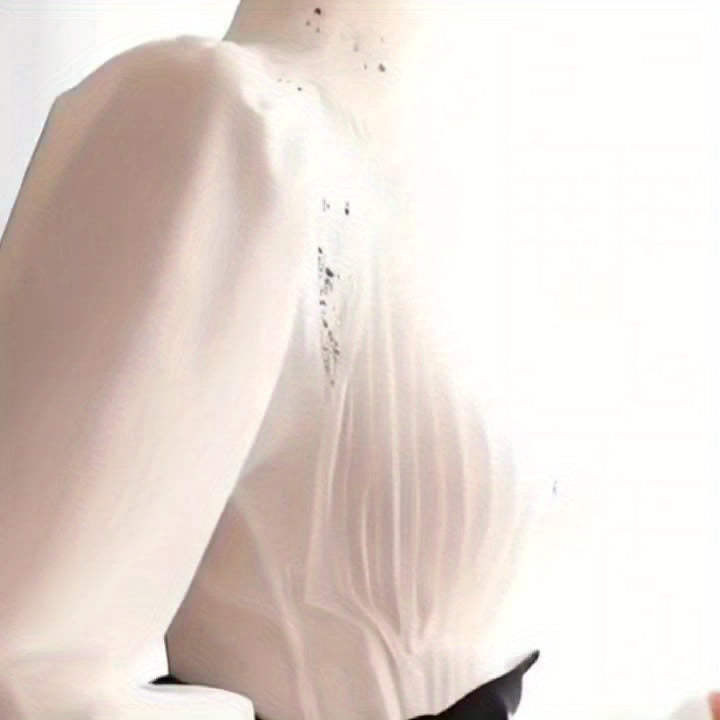White Hollow Puff Sleeve Blouse Women Ruffled Turtleneck Elegant Luxury Top Designer Style Shirt