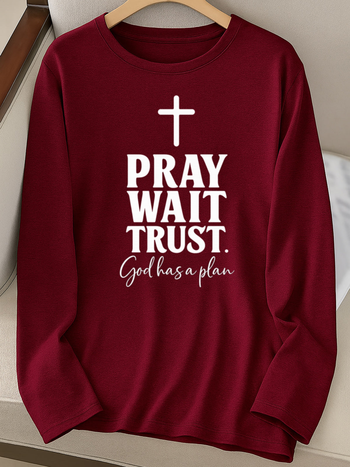 Faith Christian Print Women Long Sleeve T-Shirt Crew Neck Casual Spiritual Graphic Tee Soft Breathable Everyday Top Spring Fall