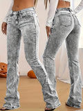 Skinny Flare Jeans Women Low Waist Button Fly Long Length Stretch Casual Pants