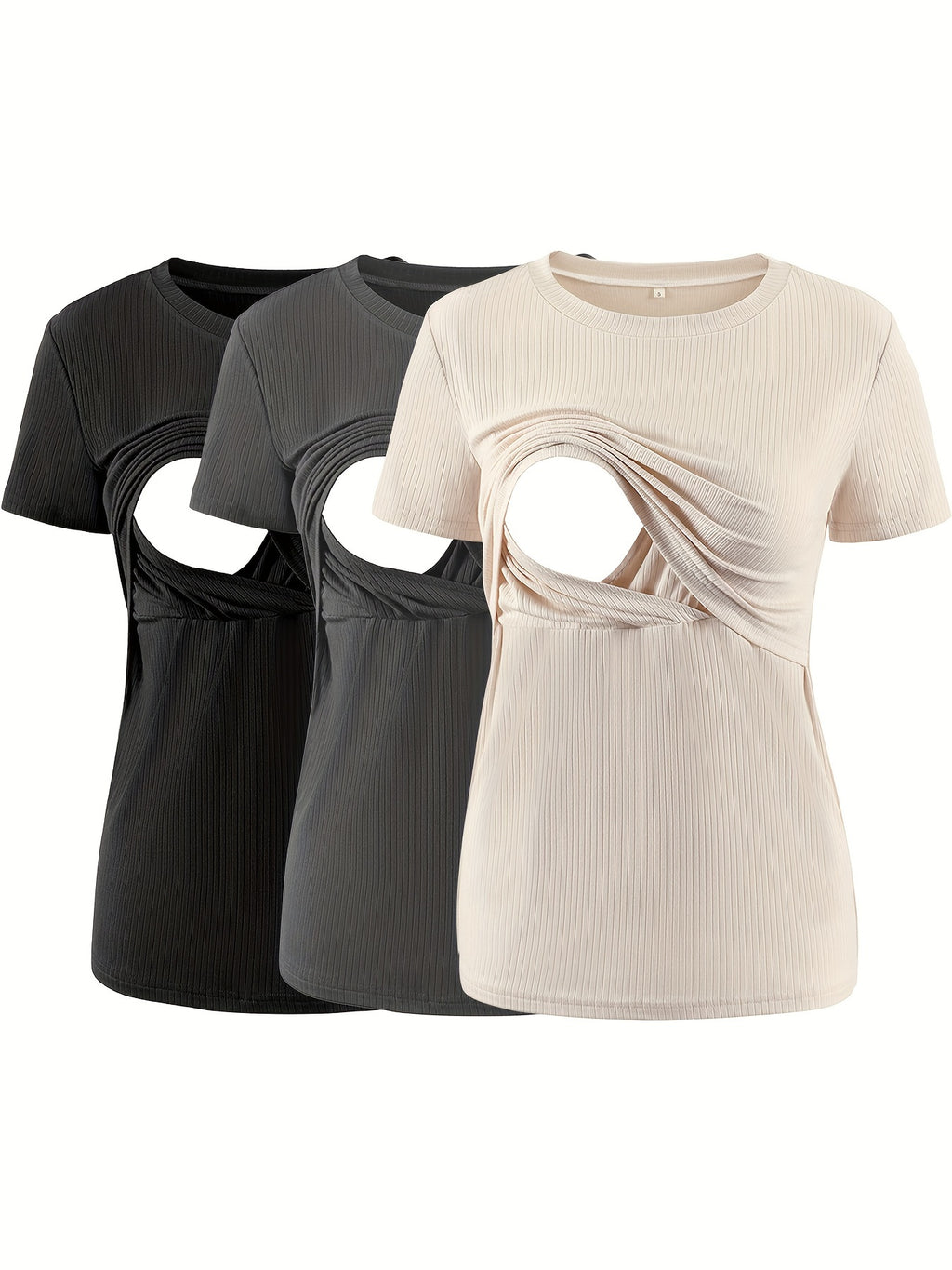 3-Pack Maternity Nursing T-Shirts for Women - Soft Rayon Spandex Breastfeeding Tops, Double Layer Short Sleeve Pregnancy Tee, Round Neck Postpartum Shirt, Sizes S-XL