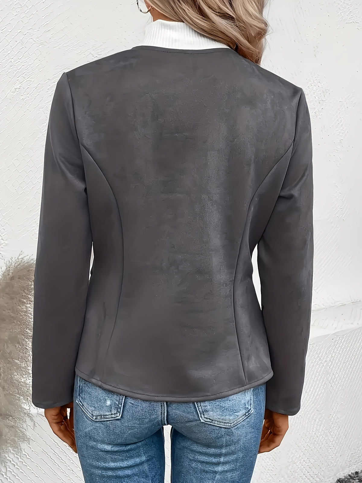 Slim Fit Zip Up Jacket for Women Round Neck Long Sleeve Casual Coat Solid Color All Season Versatile