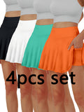 4-Pack Women's Bodycon Mini Skirt Built-In Shorts Anti-Exposure Pockets Breathable Summer Korean Style Elegant Gift