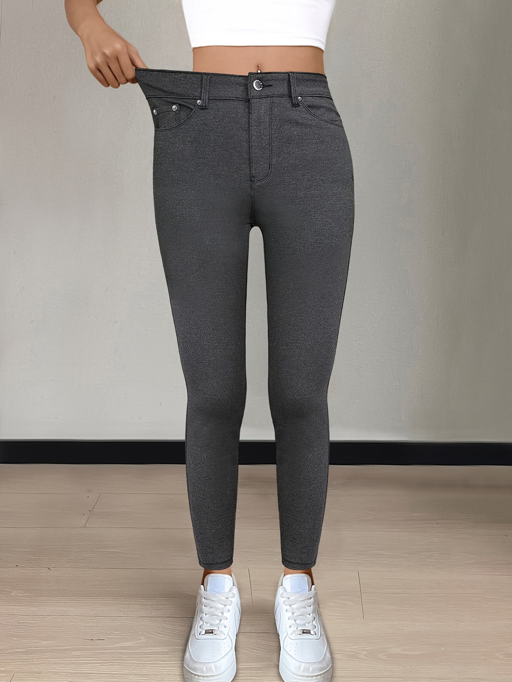 Women's High-Waist Skinny Jeans Stretchy Fabric Multi-Color Long Style Casual Streetwear Button Decor Five Pockets