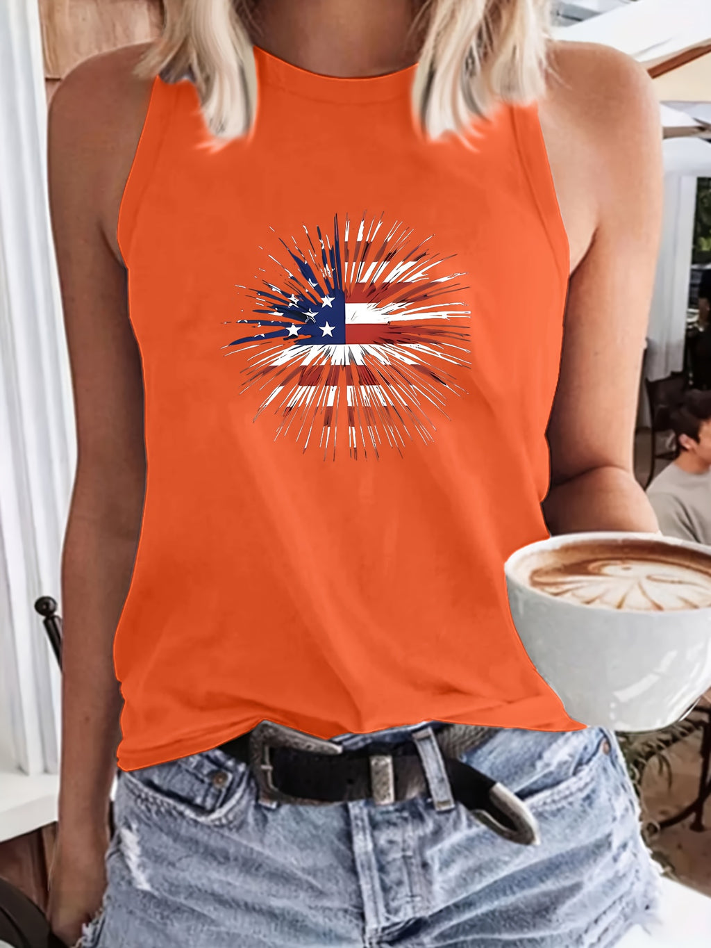 Print Vest Top Women Crew Neck Casual Everyday Sleeveless Tank Shirt Lightweight Summer Streetwear