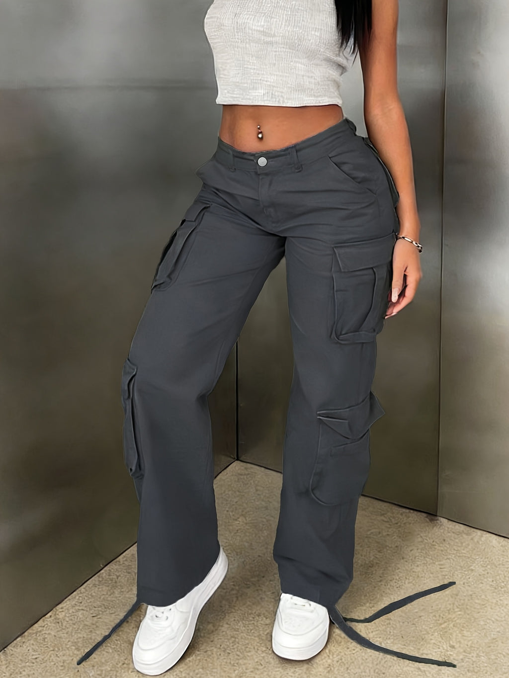 Y2K Washed Work Pants Women Multi Pocket Retro Street Travel Casual Vintage Style Basic Trousers Chic