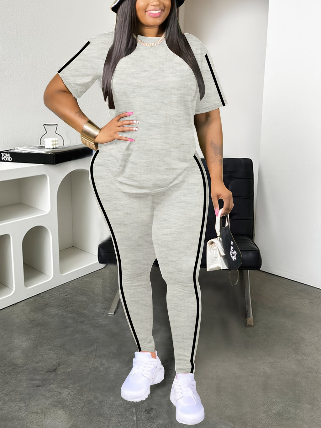 Round Neck Top and Pants Set Women Spring Summer Home Casual Lounge 2 Piece Matching Outfit Comfortable S-XXL