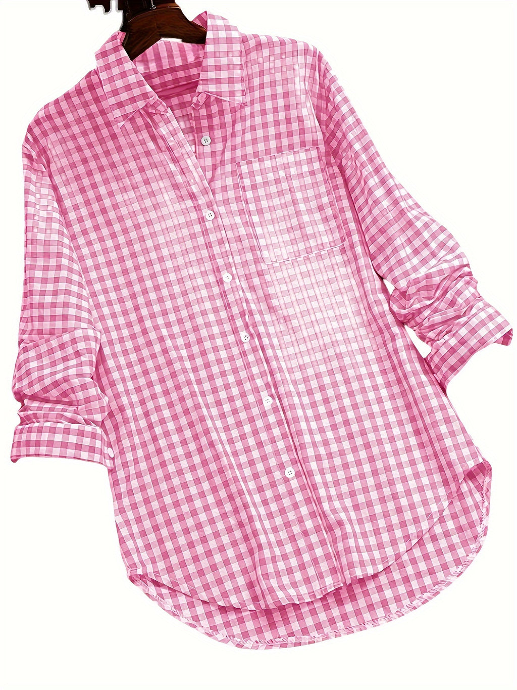 Plaid Checkered Button-Up Shirt Women Long Sleeve Lapel Collar Viscose Blend Casual All Season Versatile Blouse for Women