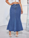 Fishtail Mermaid Skirt Women High Waist Stretchy Slim Fit Light Blue Washed Elastic Waist Casual Semi-Formal Spring Summer Fall