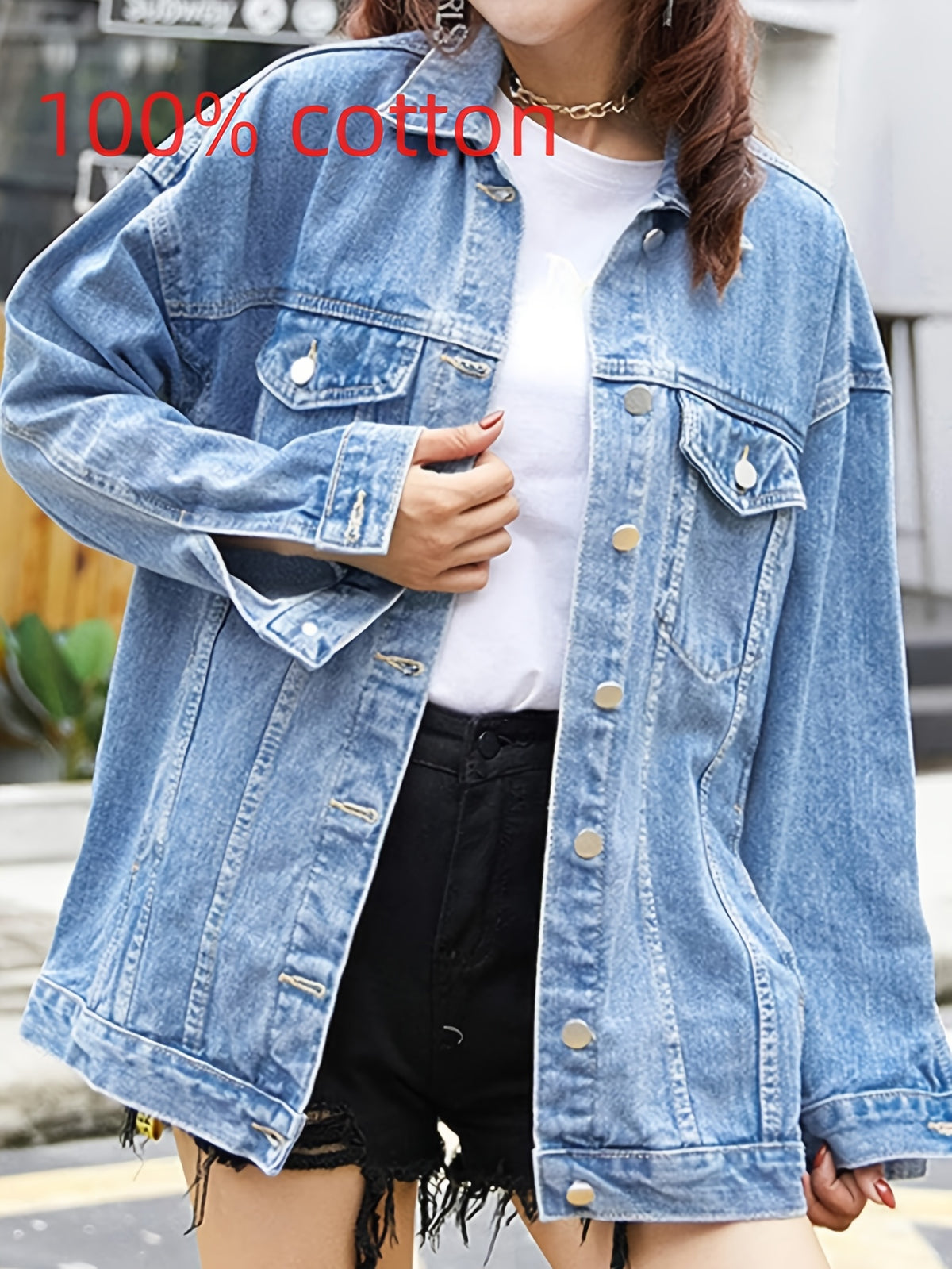 Oversized Mid-Length Denim Motorcycle Jacket Women Relaxed Fit Biker Jean Coat 360gsm Slight Stretch Spring Fall Layering