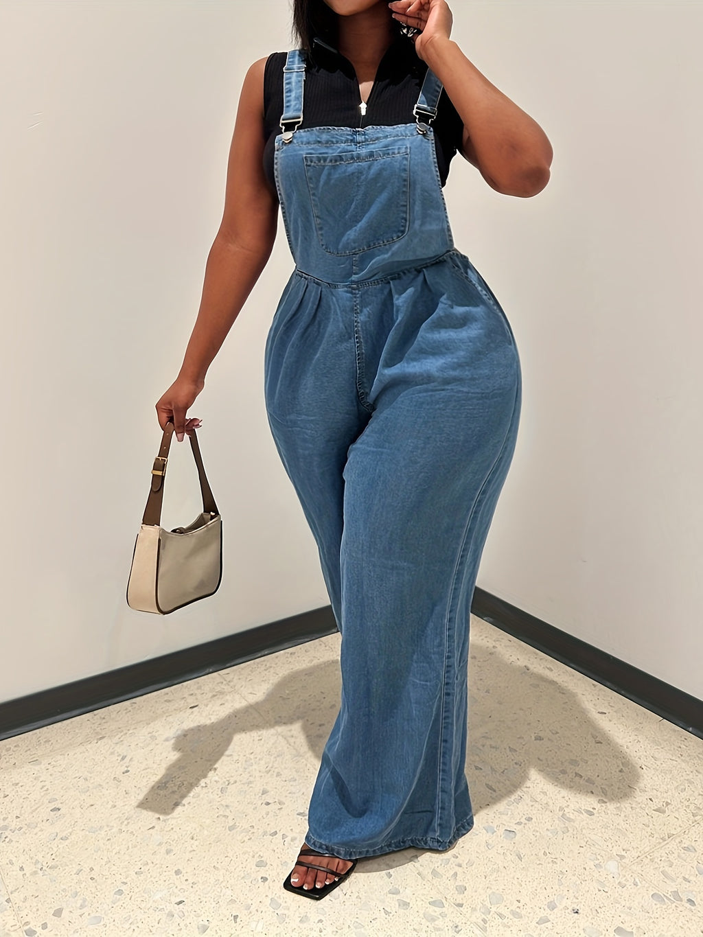 Denim Overalls Women Loose Fit Sleeveless Wide Leg Jumpsuit Dungarees with Side Pockets Casual All Season S-XXL