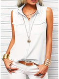 Sleeveless Button Lapel Shirt Women Solid Color Office Tank Top Summer | Casual Work Collared Vest Blouse Lightweight Everyday Wear S-XXL
