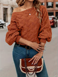 Off Shoulder Batwing Sleeve Knit Sweater Women Solid Green Oversized Pullover Top - Casual Relaxed Fit All Season Knit