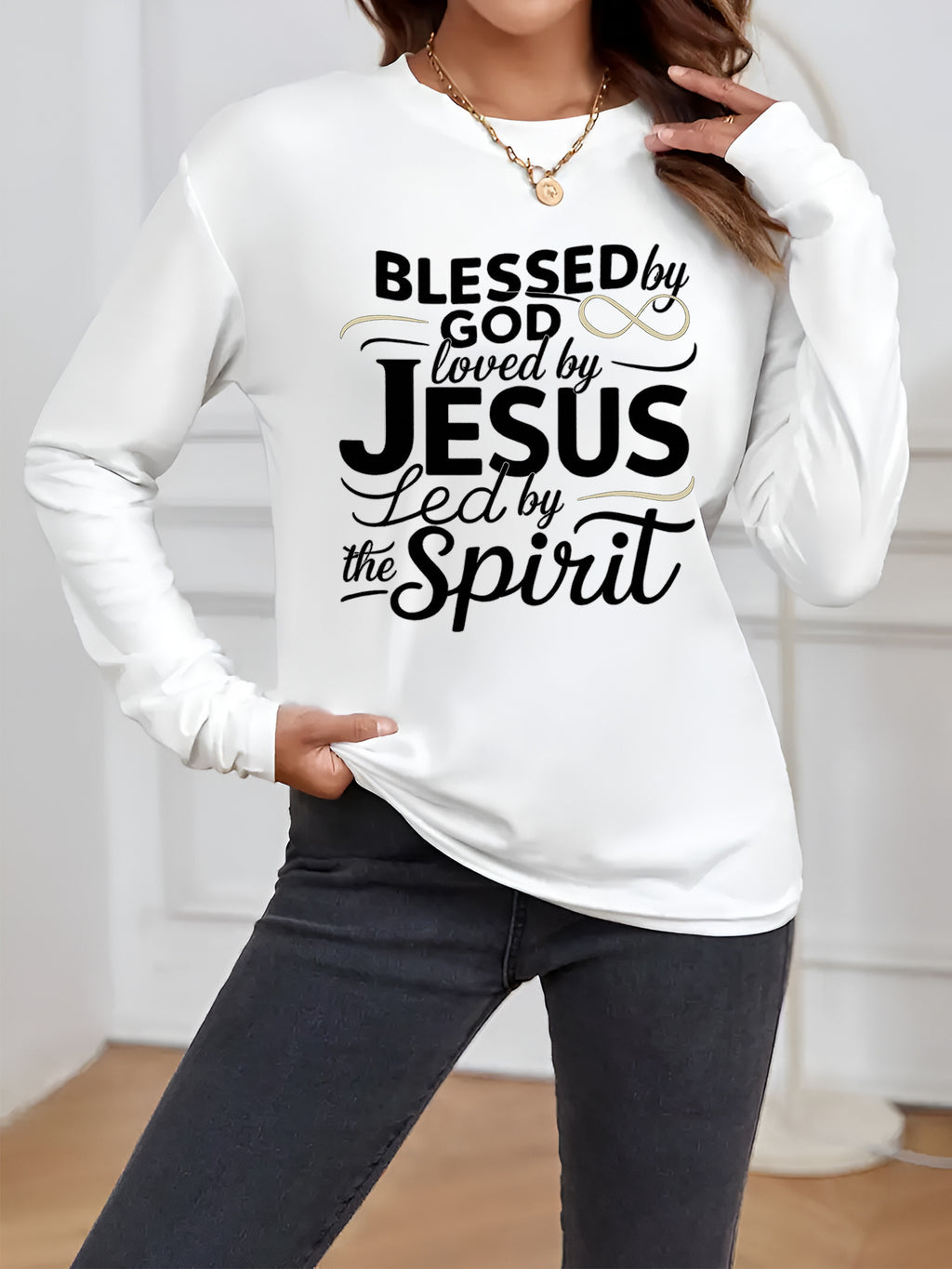 Faith Name Geometric Print Women Long Sleeve T-Shirt Asymmetric Crew Neck Casual Spiritual Tee Soft 100% Polyester Spring Fall