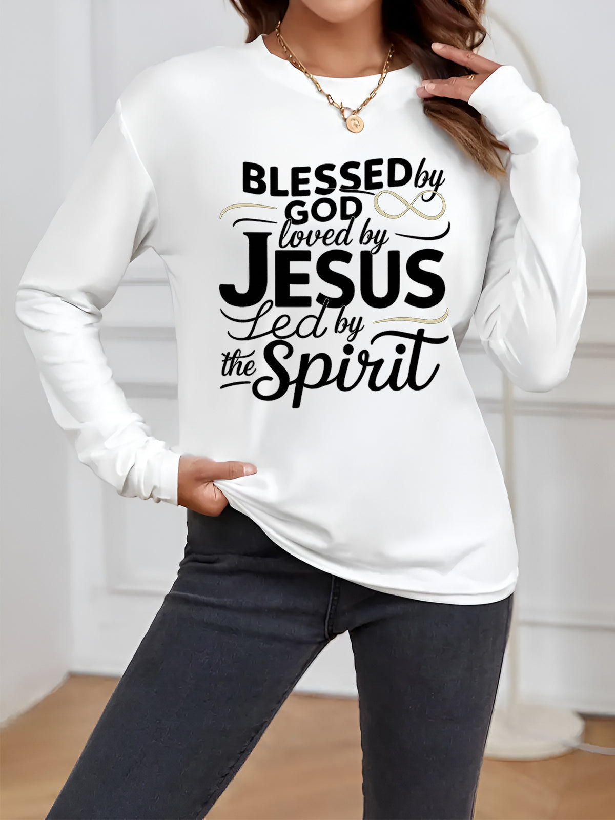 Faith Name Geometric Print Women Long Sleeve T-Shirt Asymmetric Crew Neck Casual Spiritual Tee Soft 100% Polyester Spring Fall