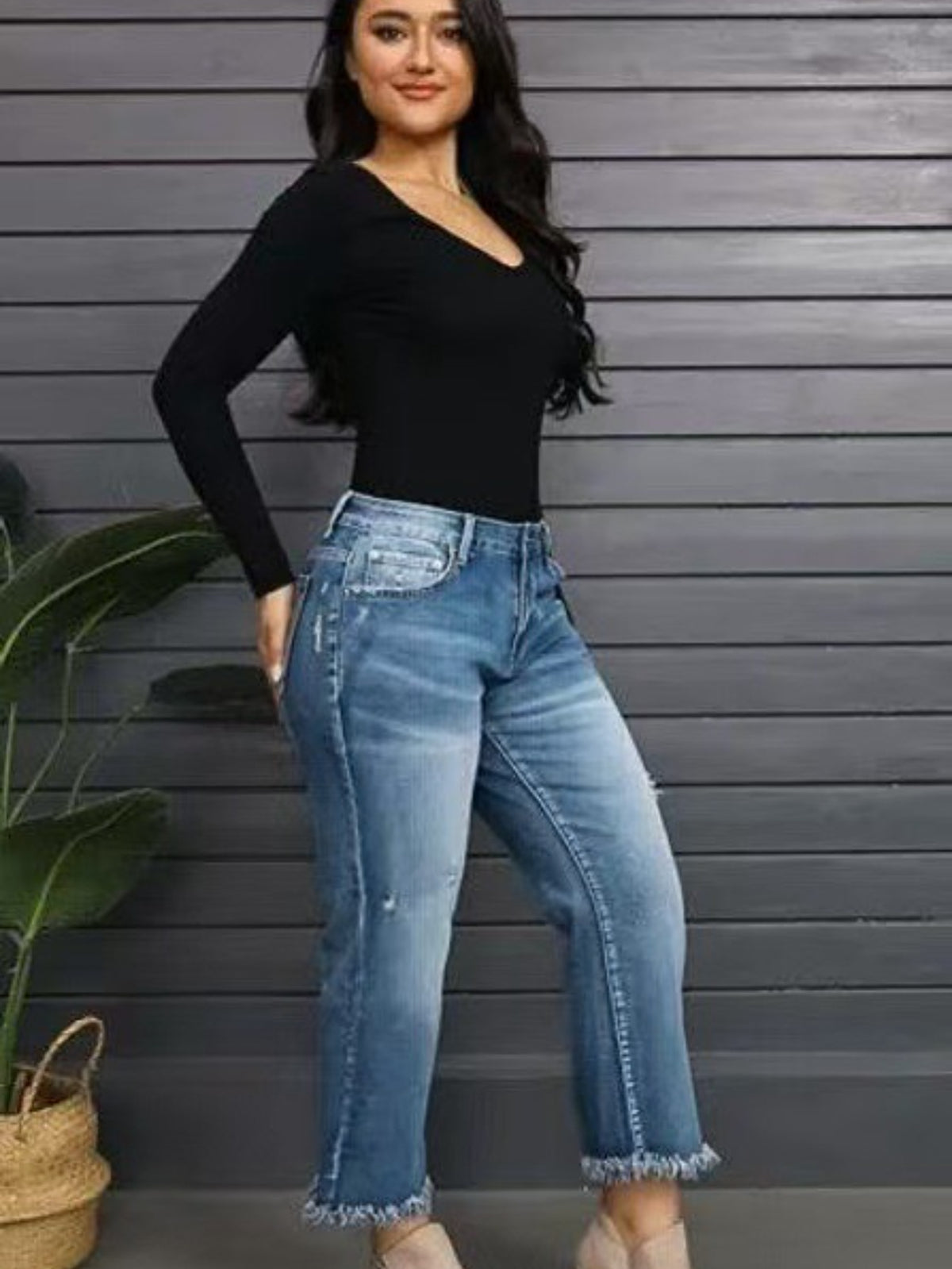 Tassel Hem Slim Jeans for Women Casual Straight Leg Blue Denim Pants All-Match Fringe Trouser Legs Everyday Fashion S-XXL