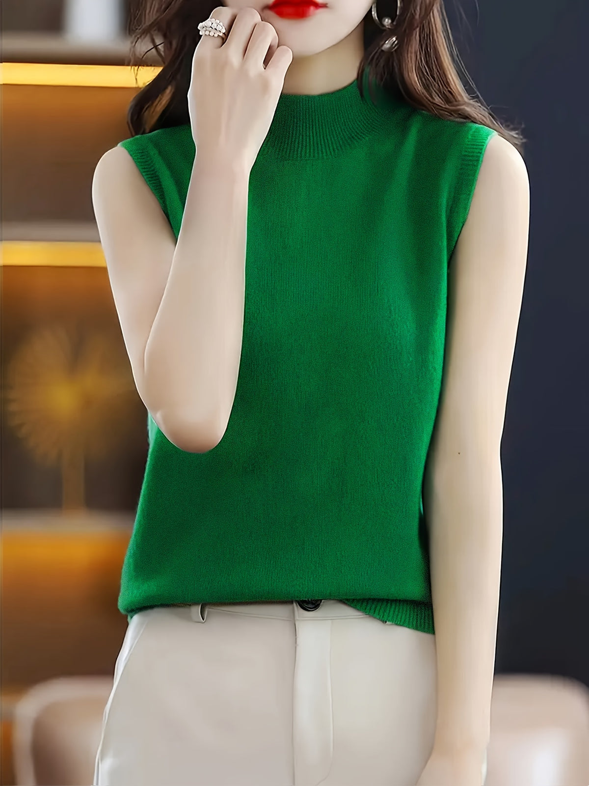 Mock Neck Sleeveless Vest Top Women Slim Fit Solid Color Short Cropped Spring Summer Casual Festive Tank Top for Women