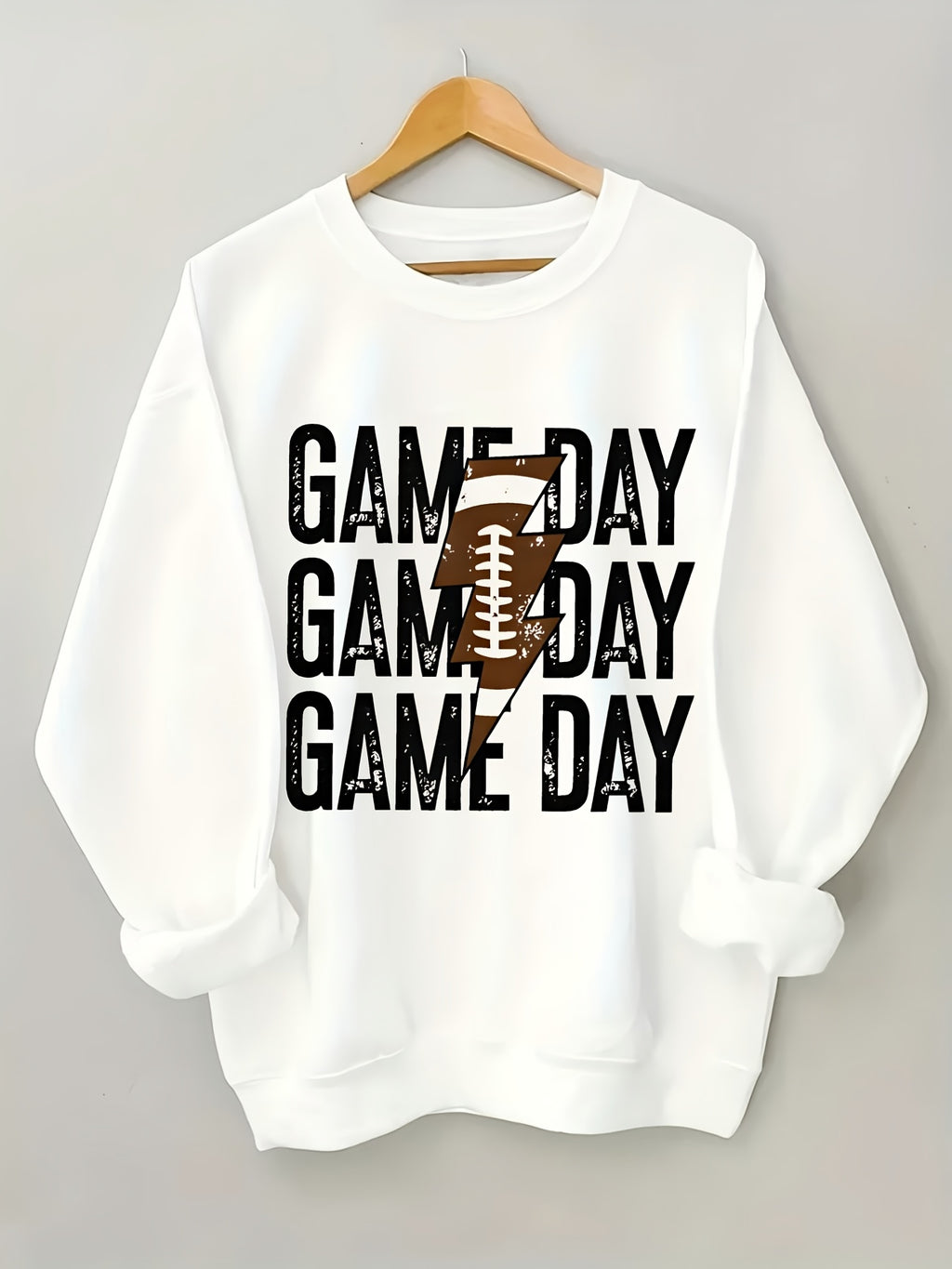 Game Day Football Graphic Crewneck Sweatshirt Women Casual Sports Fan Pullover Top Spring Fall Light Grey S-XXL