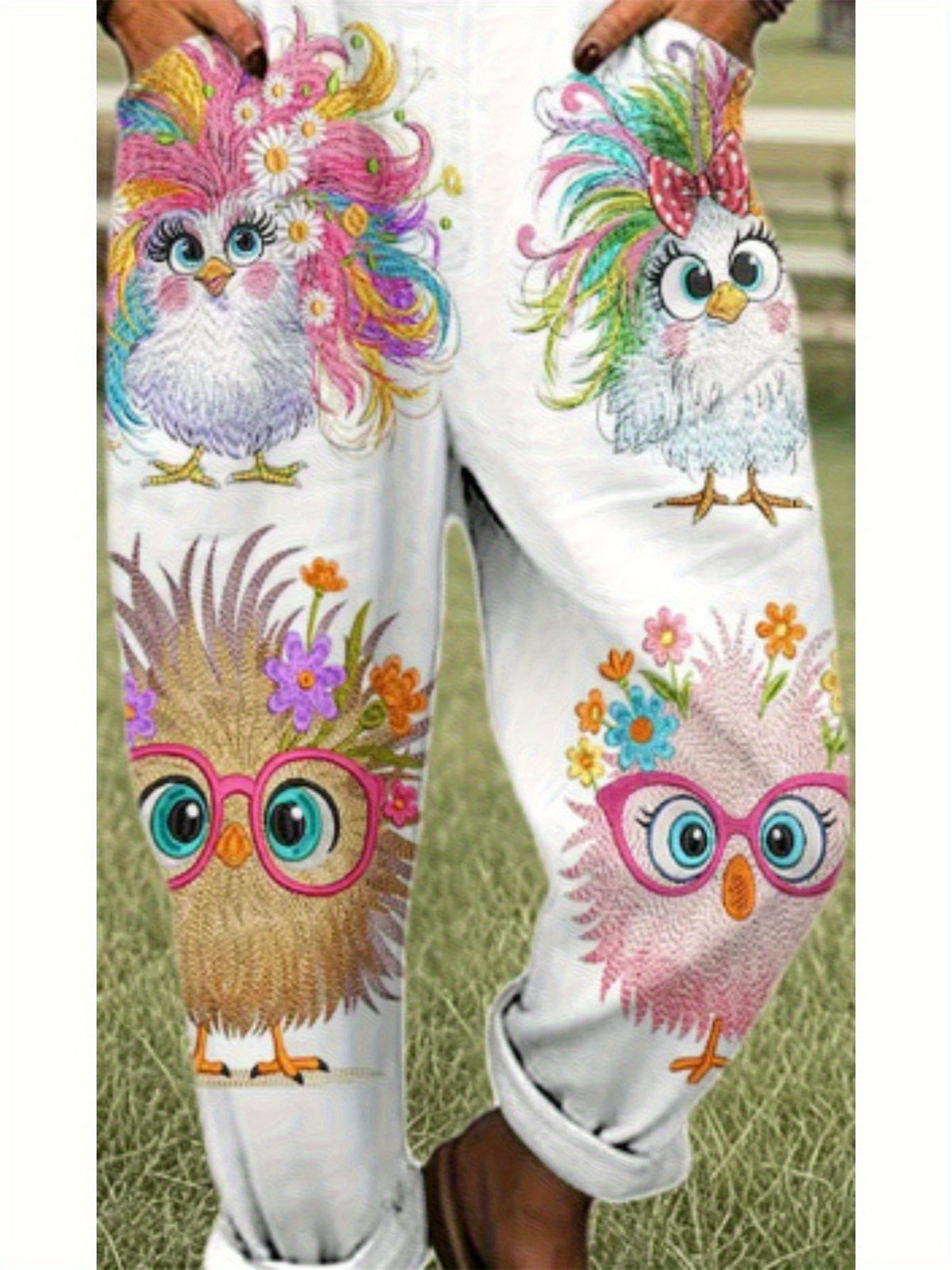 3D Printed Cartoon Chicken Suspender Jumpsuit Women Casual Loose Overalls Fun Graphic Strappy Back Multicolor S-XXL