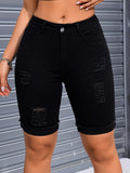 Stretch Denim Riding Pants Women Frayed Hem Slim Fit Casual Skinny Jeans Black XS S M L XL XXL
