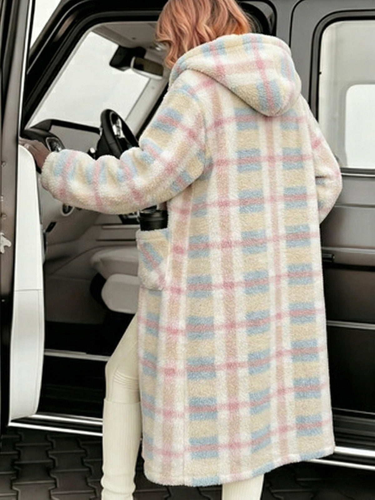 Plaid Color Block Velvet Home Jacket Women Warm Long Coat Cute Sweet Lounge Wear Autumn Winter Pink Grey Black S-XL