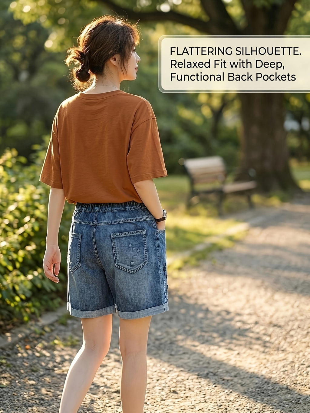 Cat Embroidered Denim Shorts for Women - Loose Fit Elastic Drawstring Waist, Wide Leg Casual Jean Shorts with Pockets, Cute Streetwear Style for Summer