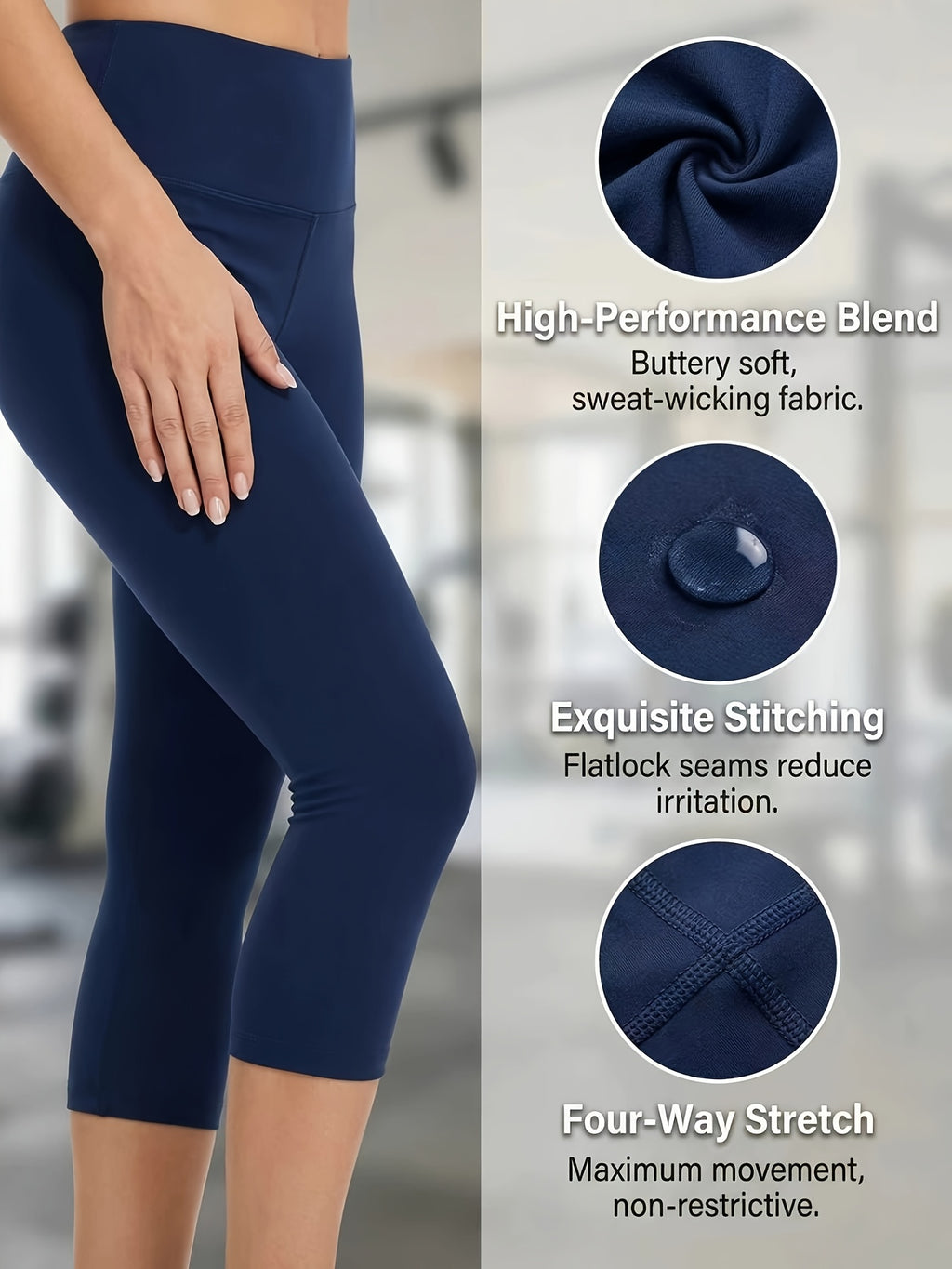 High Waist Capri Leggings with Pockets Women 4-Way Stretch Gray Workout Pants M-XXL Spring Summer Fall