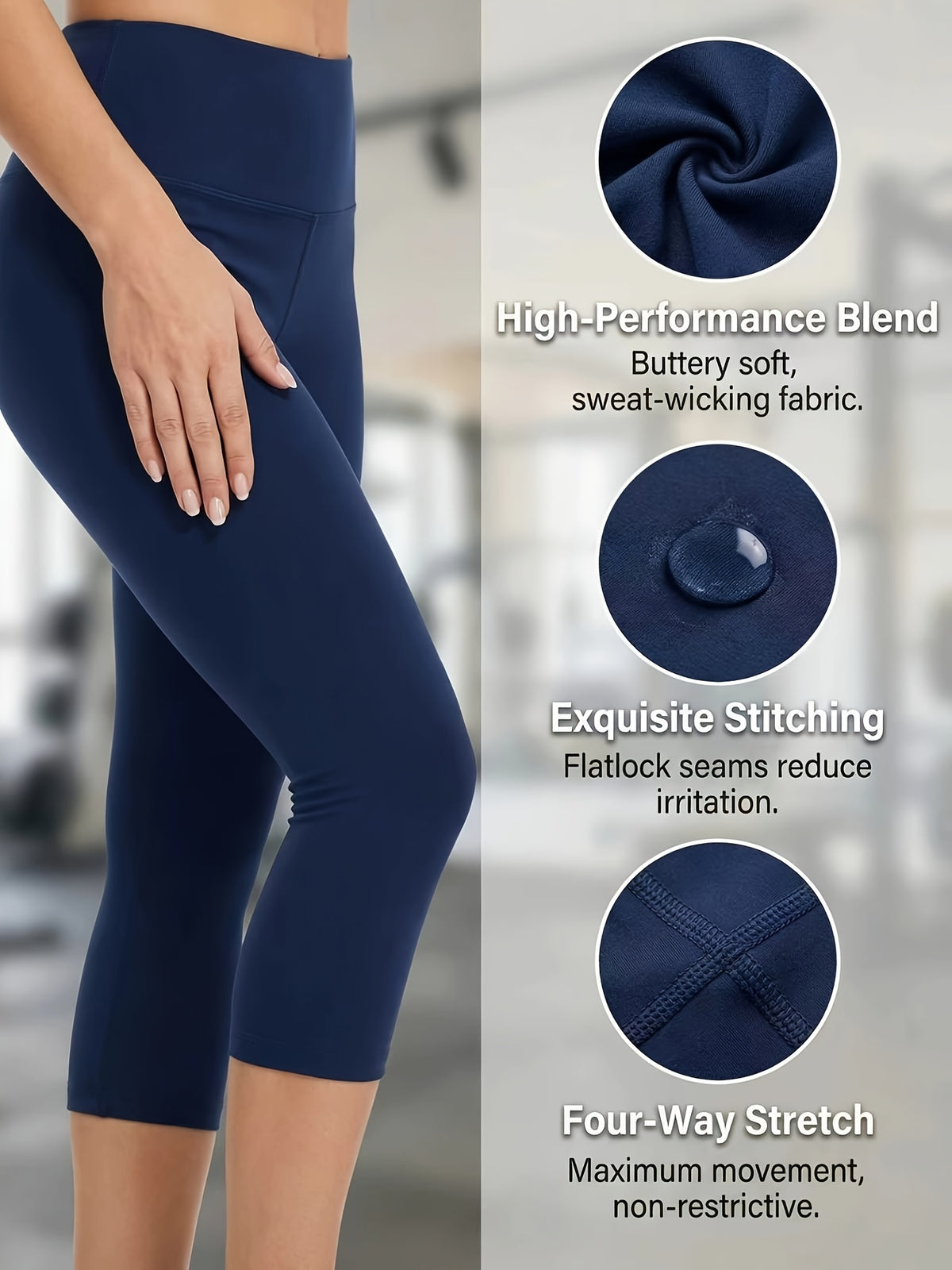 High Waist Capri Leggings with Pockets Women 4-Way Stretch Gray Workout Pants M-XXL Spring Summer Fall
