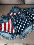 High Waisted Ripped Denim Shorts Women Star Print Fringed Distressed Jean Shorts Casual Sports Daily Wear Summer Outfits