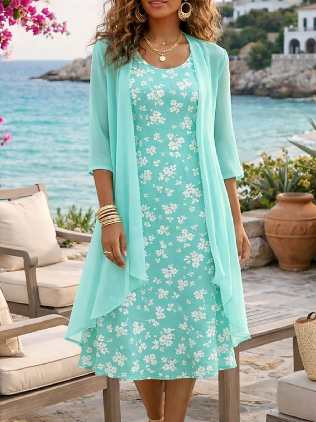 Women's 2-Piece Chiffon Dress Set Elegant Matching Top & Skirt Spring Summer Casual to Evening Wear